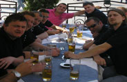 Tips Old Boys enjoy a drink at the 2007 Krakow Trophy five-a-side football tournament.